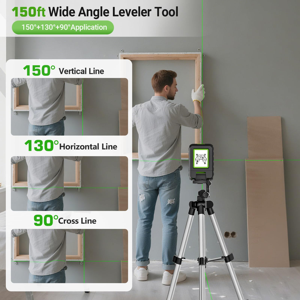 Huepar 레이저 레벨기 BOX-1G 150Ft 130° 수평 150° 수직 ±2mm/10m 그린빔 3번 사진