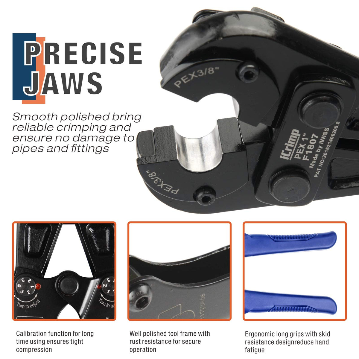 IWISS PEX 파이프 압착 공구 키트 3/8 1/2 3/4 1인치 ASTM F1807 구리링 3번 사진