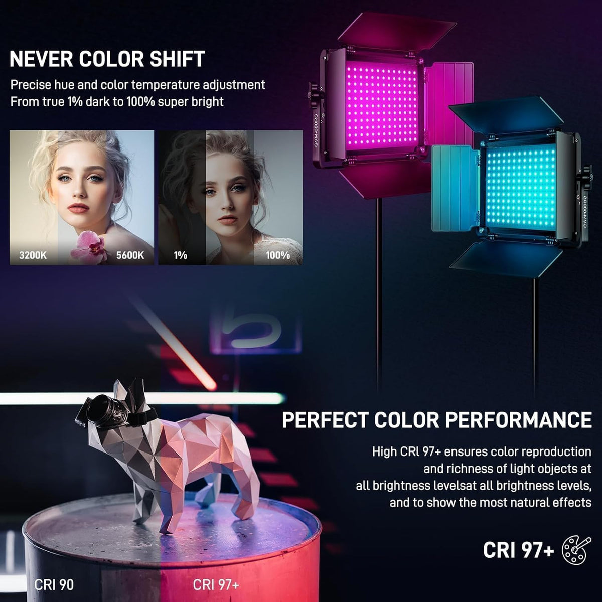 GVM Great Video Maker 680RS RGB LED 비디오 라이트 50W 3개 세트 4번 사진