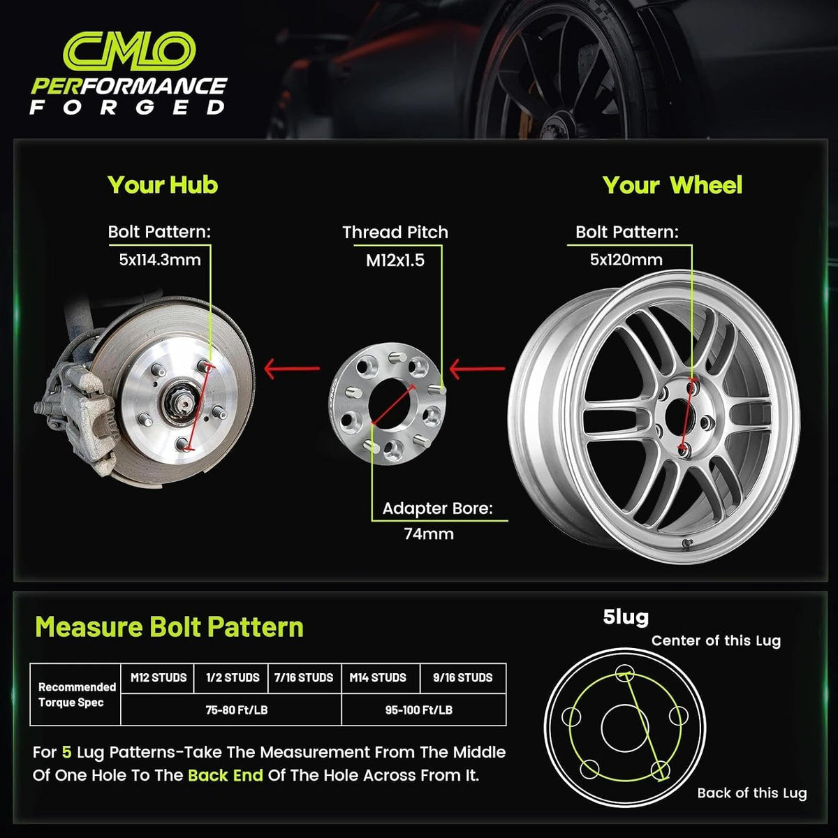 Customadeonly 측정 휠 15mm 5x114.3 to 5x120 CMO (2pcs) M12x1.5 2번 사진