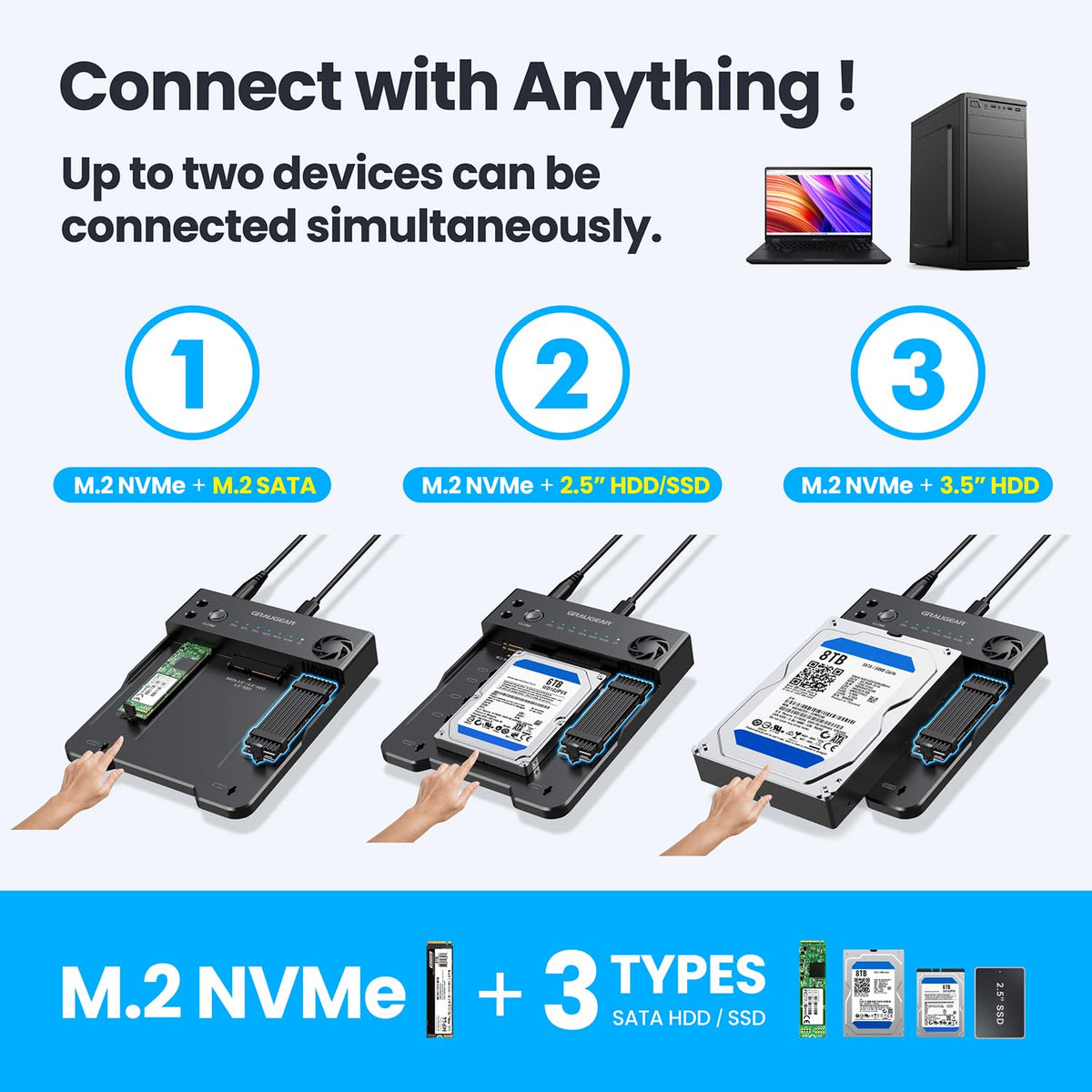 GRAUGEAR M.2 NVMe SATA SSD HDD 하드 드라이브 도킹 스테이션 클로너 독 10번 사진