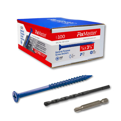 FixMaster 콘크리트 나사 앵커 블루 1/4인치 평머리 십자 100개입 10번 사진