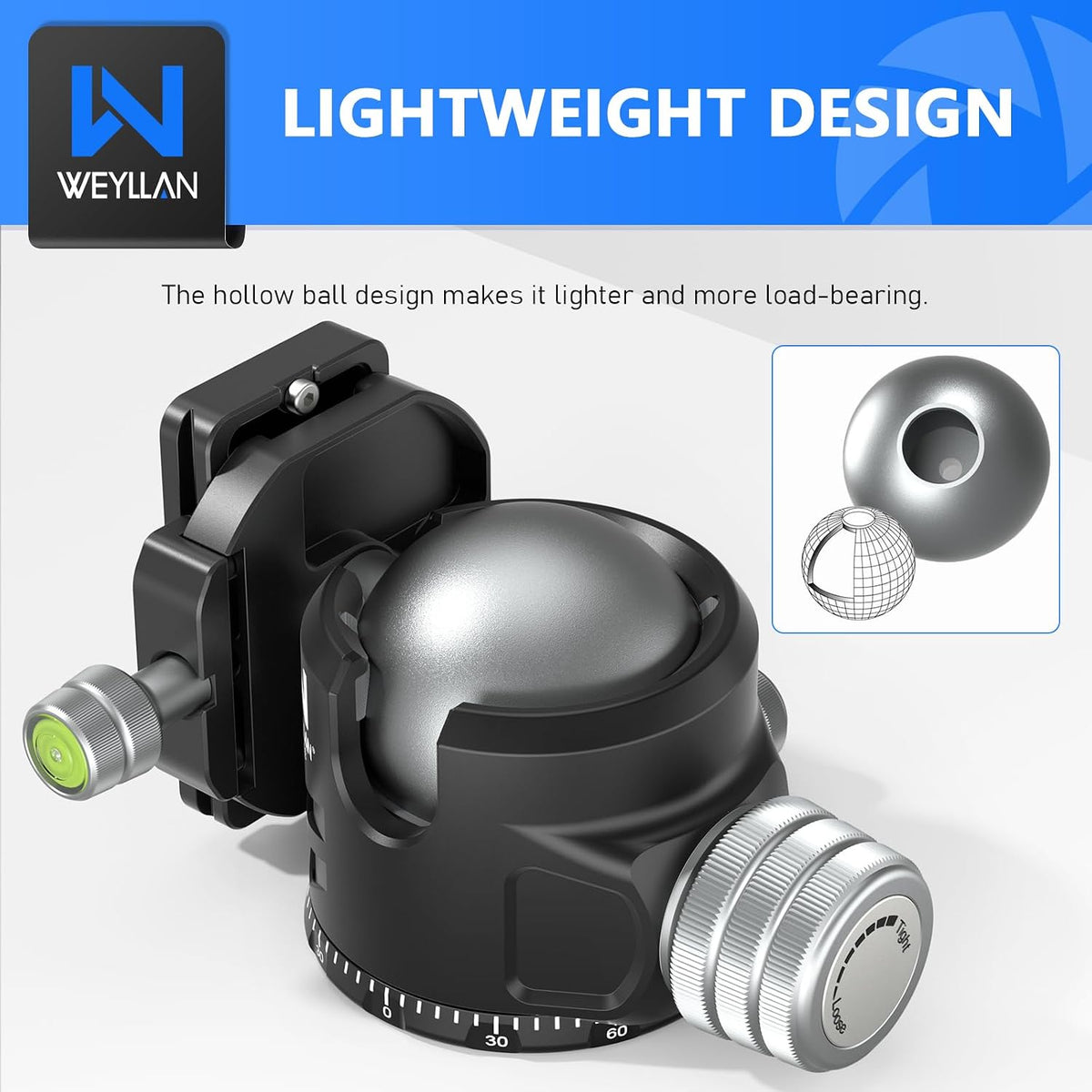 WEYLLAN DH52 Low Profile Ball Head 52mm 삼각대 헤드 66lbs 30kg 5번 사진