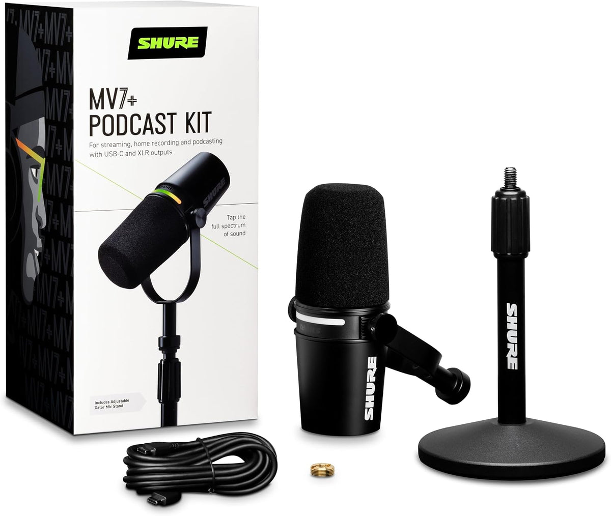 Shure 마이크 MV7+ USB-C XLR 팟캐스트 다이나믹 마이크 스탠드 포함 블랙 2번 사진