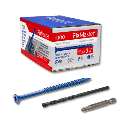 FixMaster 콘크리트 나사 앵커 블루 1/4인치 평머리 십자 100개입 18번 사진