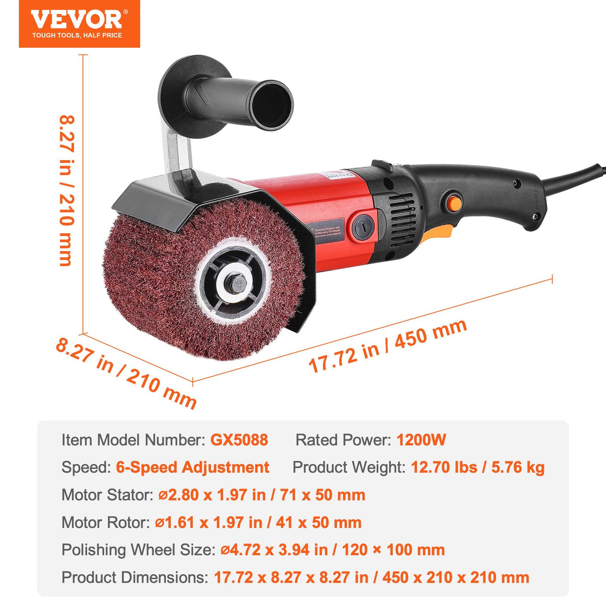 VEVOR 버니싱 폴리싱 머신 1200W 6단계 속도조절 스테인리스 스틸용 7번 사진