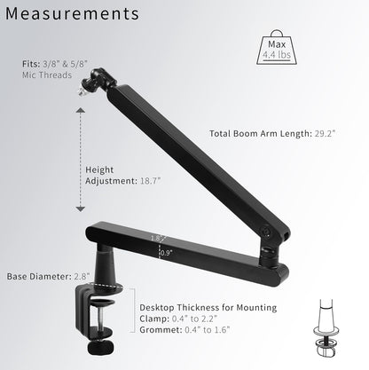 VIVO 마이크 붐 스탠드 STAND-MIC03L 데스크 클램프 5.6cm 두께 2kg 하중 3번 사진