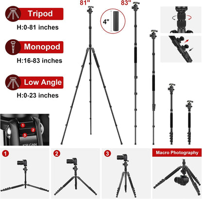 JOILCAN H80 여행용 삼각대 81인치 35lb DSLR 카메라 망원경용 5단 2번 사진