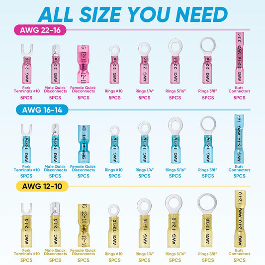 TICONN 마린 압착 단자 열수축 전선 커넥터 키트 22-10 AWG 2번 사진