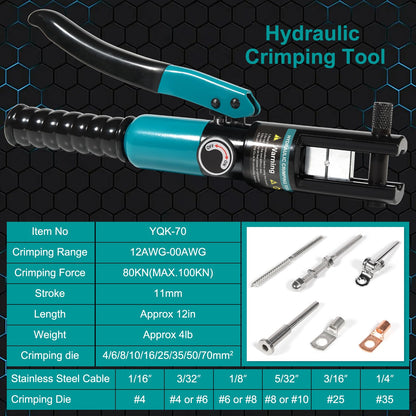 Brileine 유압 압착 공구 12 AWG-2/0 AWG 육각 다이 9개 배터리 케이블 압착기 18번 사진
