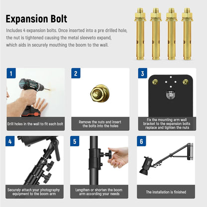 NEEWER 벽걸이 삼각 붐 암 125cm 알루미늄 스튜디오 조명 마이크 거치대 6번 사진