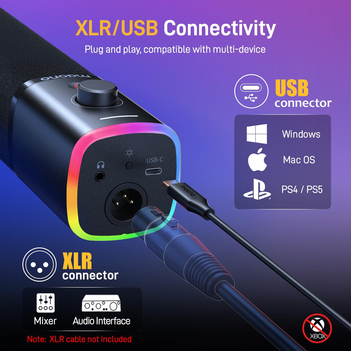 MAONO PD100X USB XLR 다이내믹 마이크 24bit 48kHz 노이즈 캔슬링 스트리밍 팟캐스트용 3번 사진
