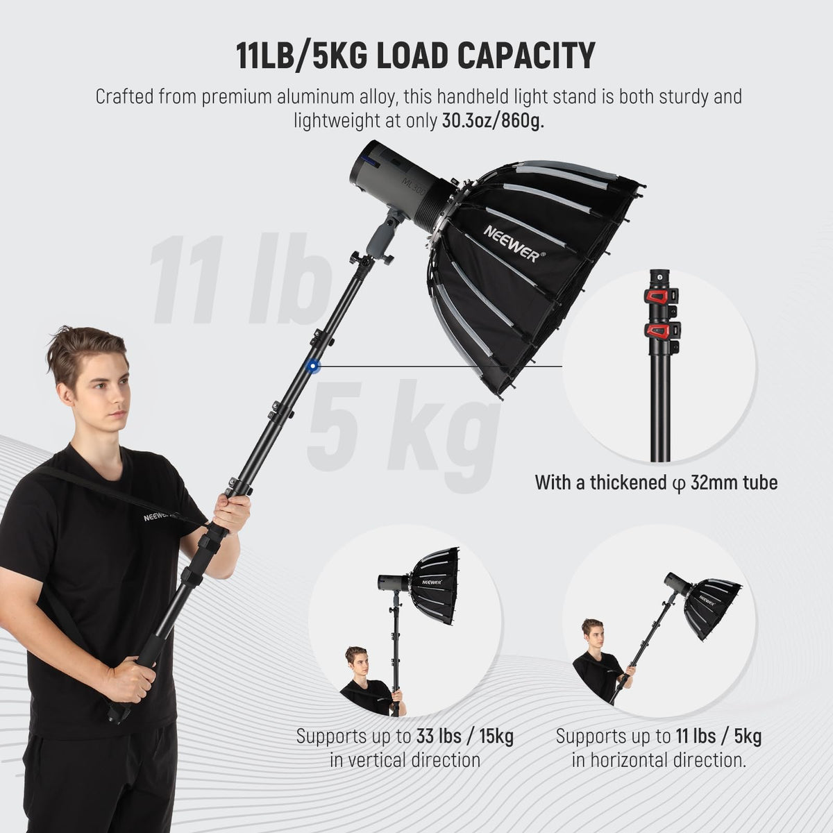 NEEWER 붐폴 스탠드 MS-230C 230cm 휴대용 텔레스코픽 알루미늄 조명 스탠드 2번 사진