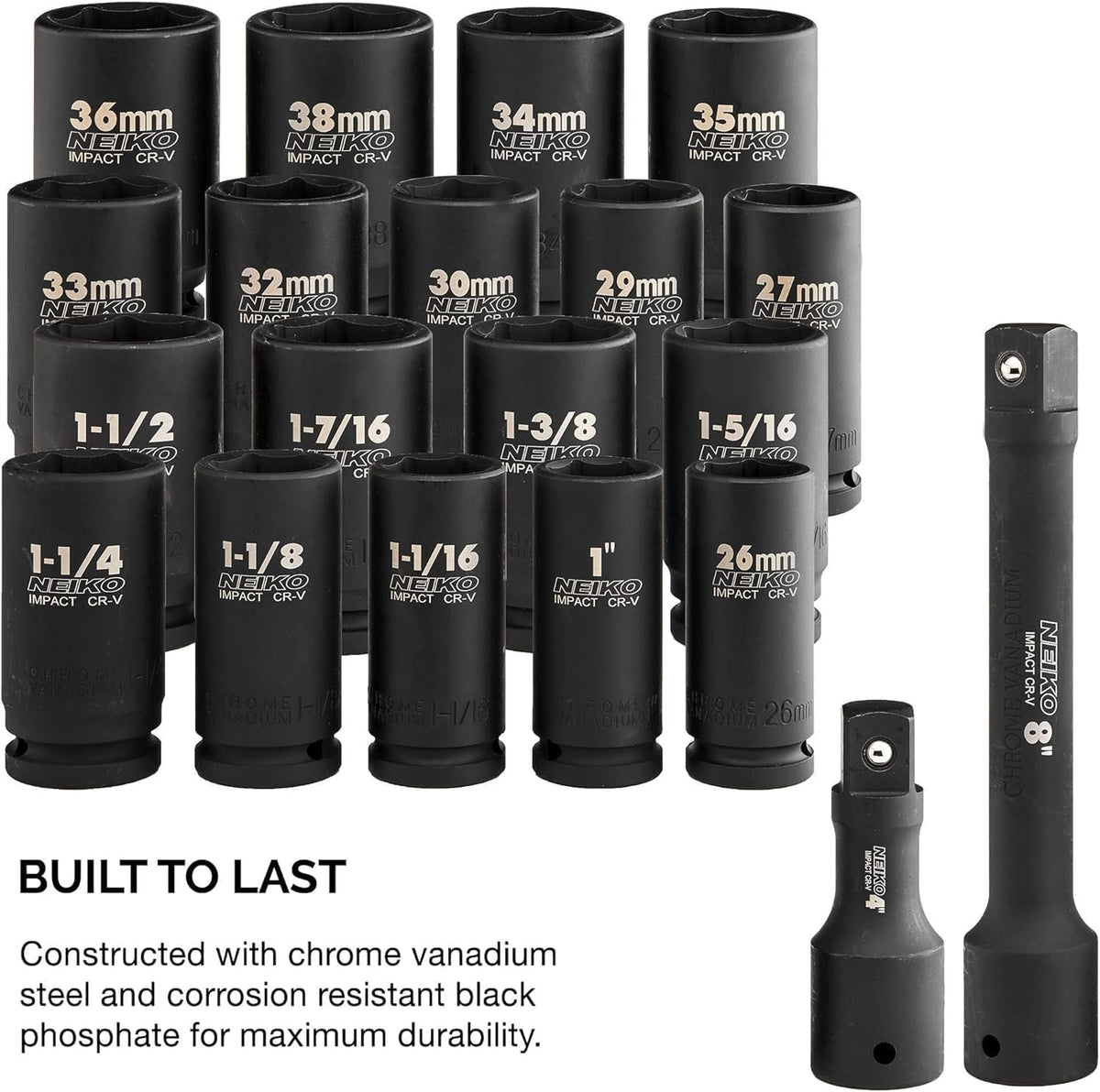 NEIKO 02347A 소켓 세트 3/4인치 드라이브 마스터 20pcs SAE 1인치~1 1/2인치 메트릭 26~38mm 익스텐션 바 포함 2번 사진