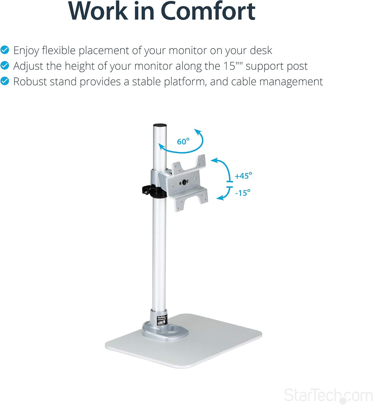 StarTech.com 싱글 모니터 스탠드 ARMPIVSTND 최대 34인치 14kg 실버 VESA 마운트 5번 사진