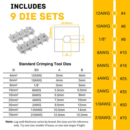 YUZES 유압식 케이블 압착기 10톤 12 AWG-2/0 YQK-70 4번 사진