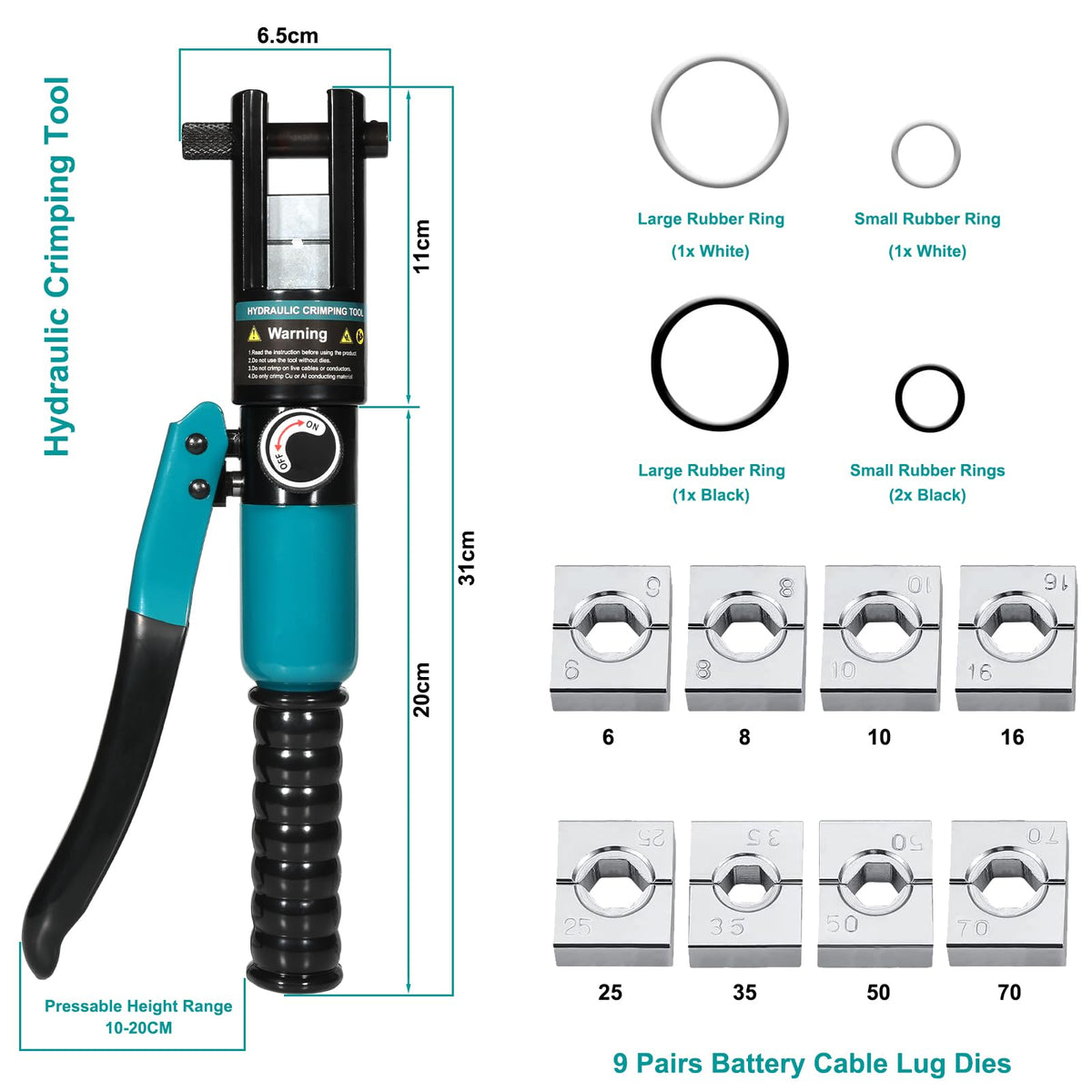 Brileine 유압 압착 공구 12 AWG-2/0 AWG 육각 다이 9개 배터리 케이블 압착기 17번 사진
