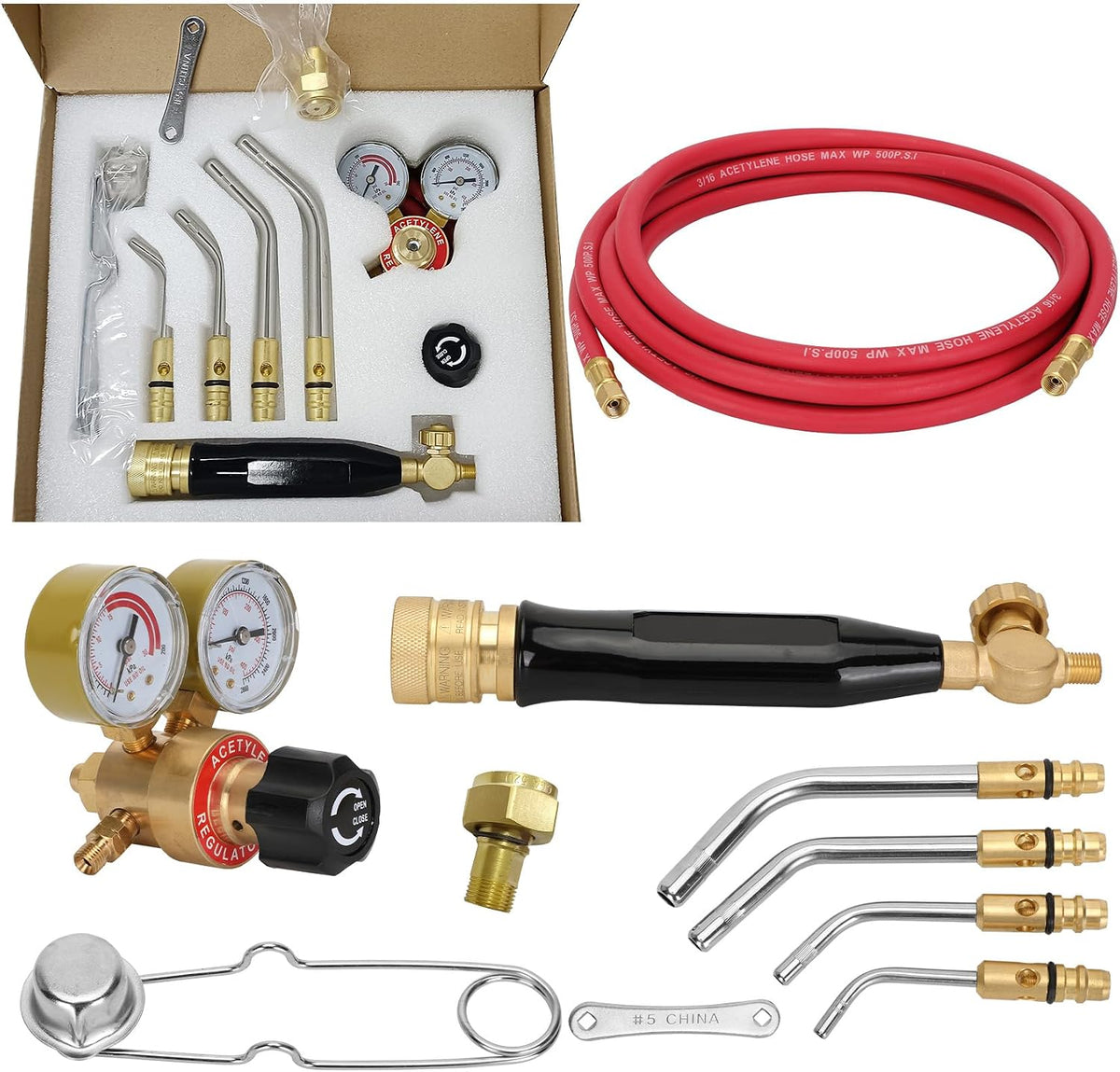 Znnam 에어 아세틸렌 토치 키트 11pcs CGA 200 Regulator G-4 Handle AH-12 A-3 1번 사진