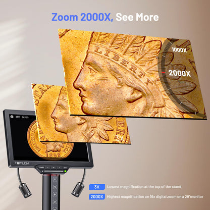 TOMLOV 디지털 현미경 플렉스 암 HDMI 10.1인치 자동초점 모니터 3K 동전 확대경 64G 8번 사진
