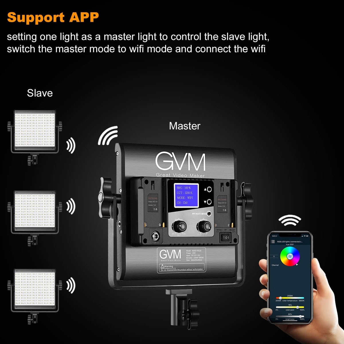GVM 800D RGB LED 비디오 조명 키트 삼각대 스탠드 CRI 97 3200K-5600K 6번 사진