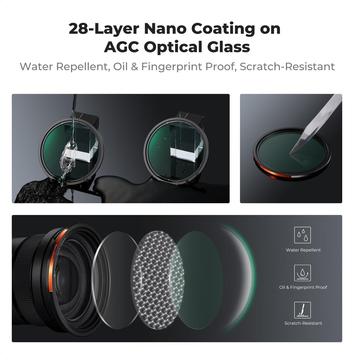 K&F CONCEPT 82mm 마그네틱 CPL VND2-32 블랙 디퓨전 1/4 필터 키트 7번 사진