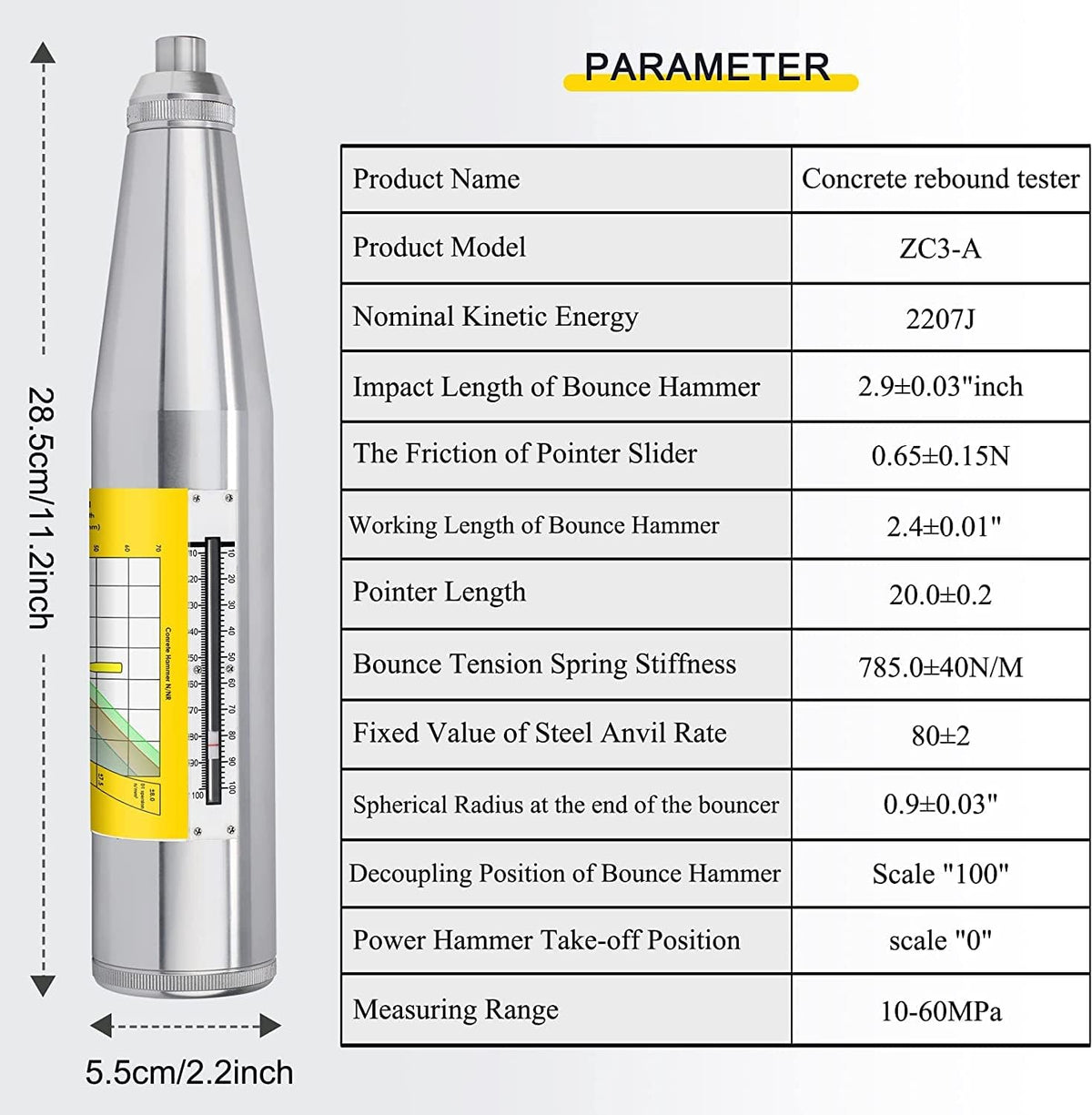 CGOLDENWALL CNA 714 콘크리트 반발 경도계 10-60Mpa 1450psi-8702psi 7번 사진