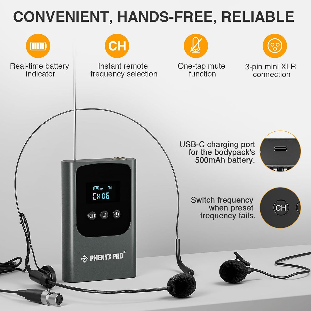 Phenyx Pro 듀얼 UHF 디지털 핸드헬드/헤드셋 마이크 시스템 PDP-2-1H1B 4번 사진