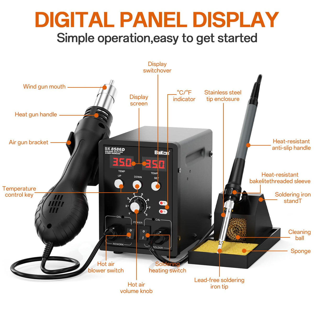 BAKON BK8586D 2-in-1 납땜 스테이션 열풍 리워크 스테이션 키트 5번 사진