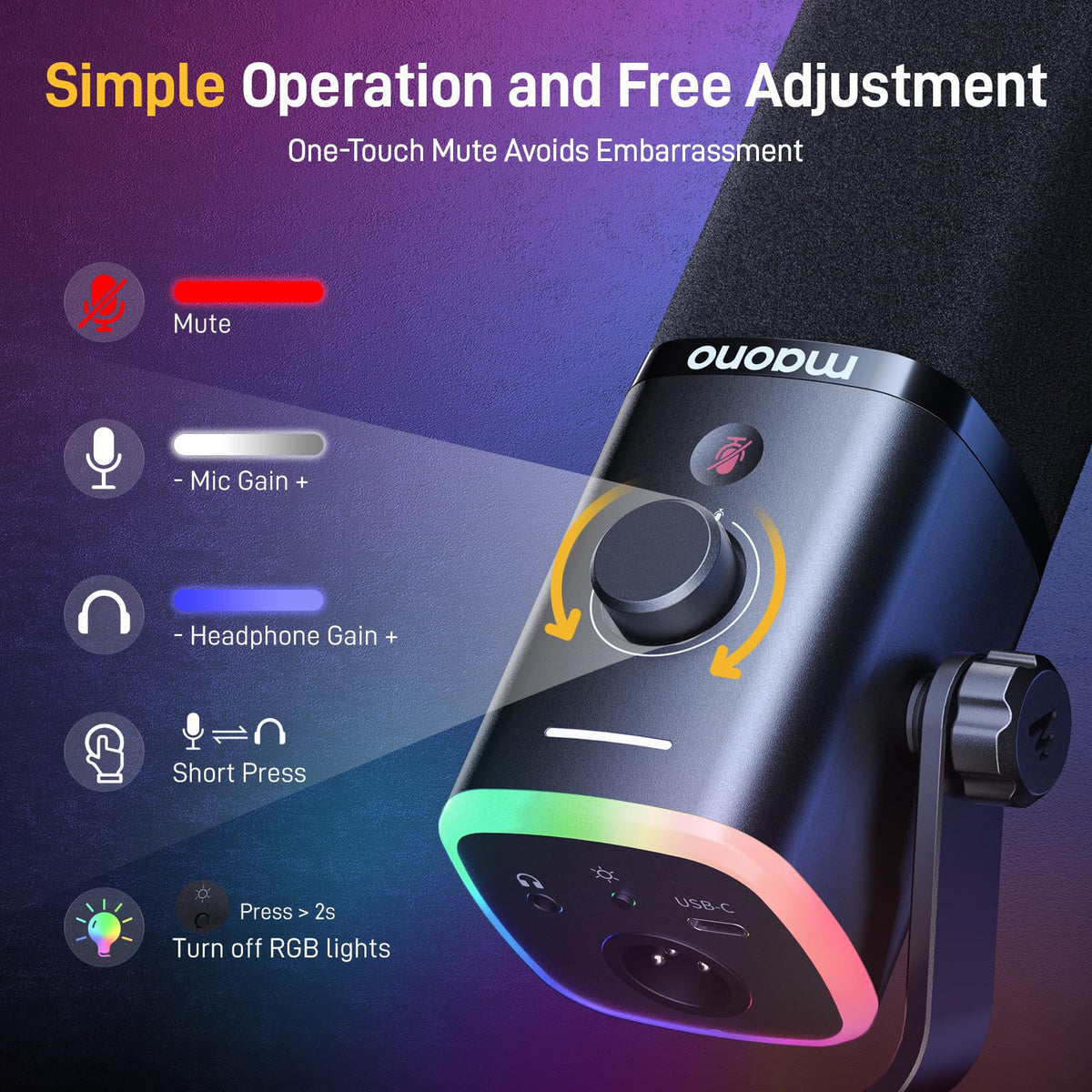 MAONO PD100X USB XLR 다이내믹 마이크 24bit 48kHz 노이즈 캔슬링 스트리밍 팟캐스트용 4번 사진