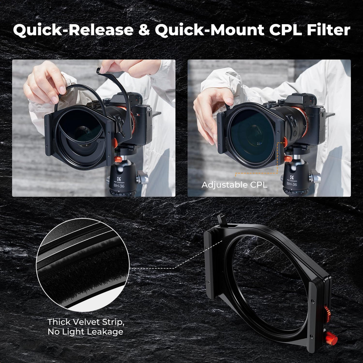 K&F CONCEPT 직각자 필터 홀더 시스템 키트 X PRO 95mm 원형 편광 ND1000 ND8 ND64 카메라 렌즈 필터 어댑터 링 wi 3번 사진