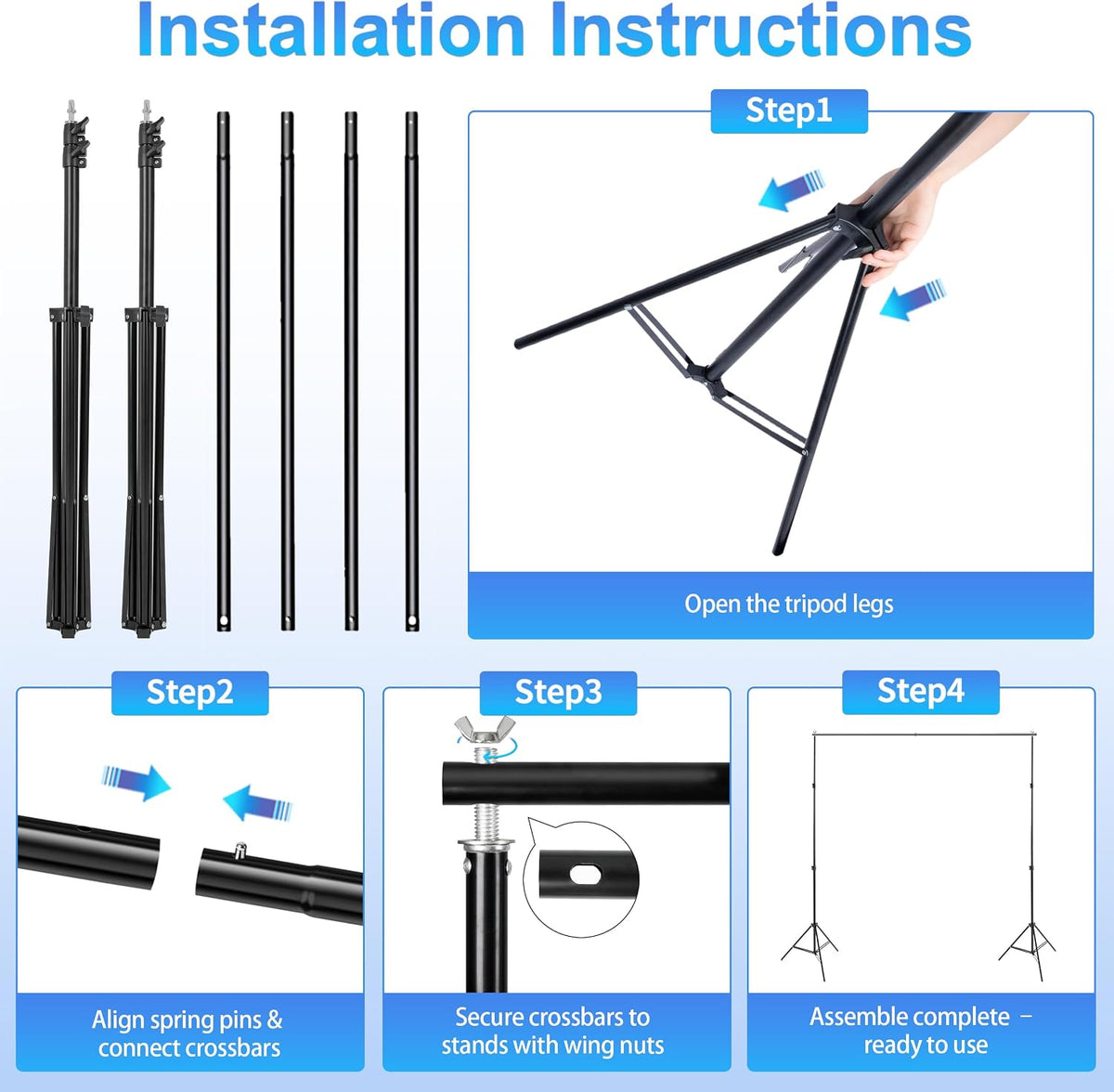Hikpik 스튜디오 배경 삼각대 키트 10 x 7 FT 5번 사진