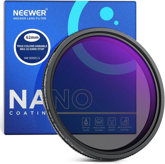 NEEWER 62mm ND2-32 가변 ND 필터 알루미늄 프레임 HD 광학 유리 1번 사진