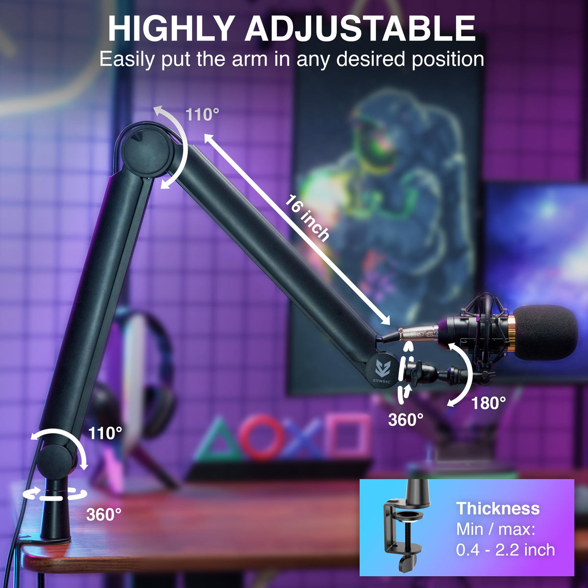 Sensic SA-30 마이크 붐 암 스탠드 15cm 라이저 포함 4번 사진