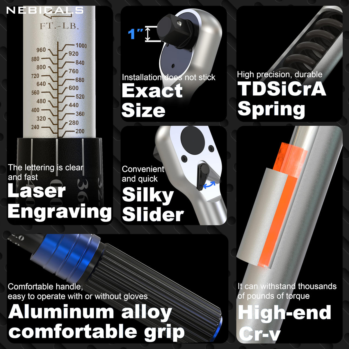 NEBICALS 토크 렌치 3/4'' 100-600 Ft Lb 크롬바나듐 듀얼 방향 헤비듀티 3번 사진