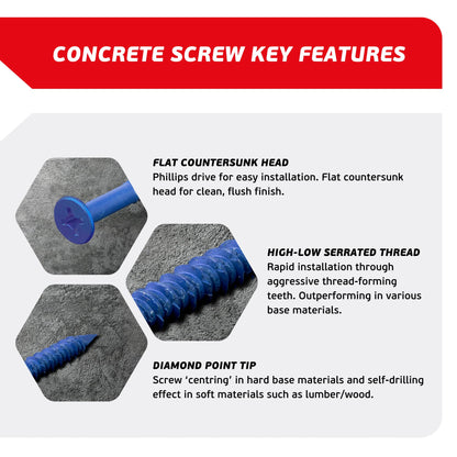 FixMaster 콘크리트 나사 앵커 블루 1/4인치 평머리 십자