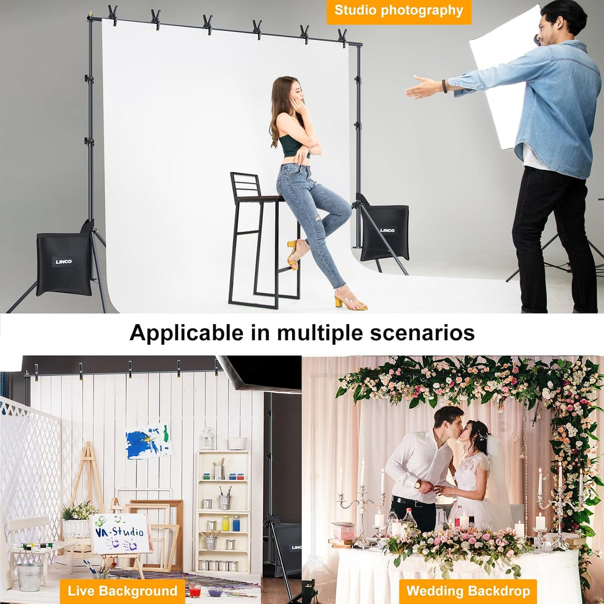 LINCO 백드롭 스탠드 키트 4174 9.4x8.3ft 휴대용 높이조절 삼각대 7번 사진