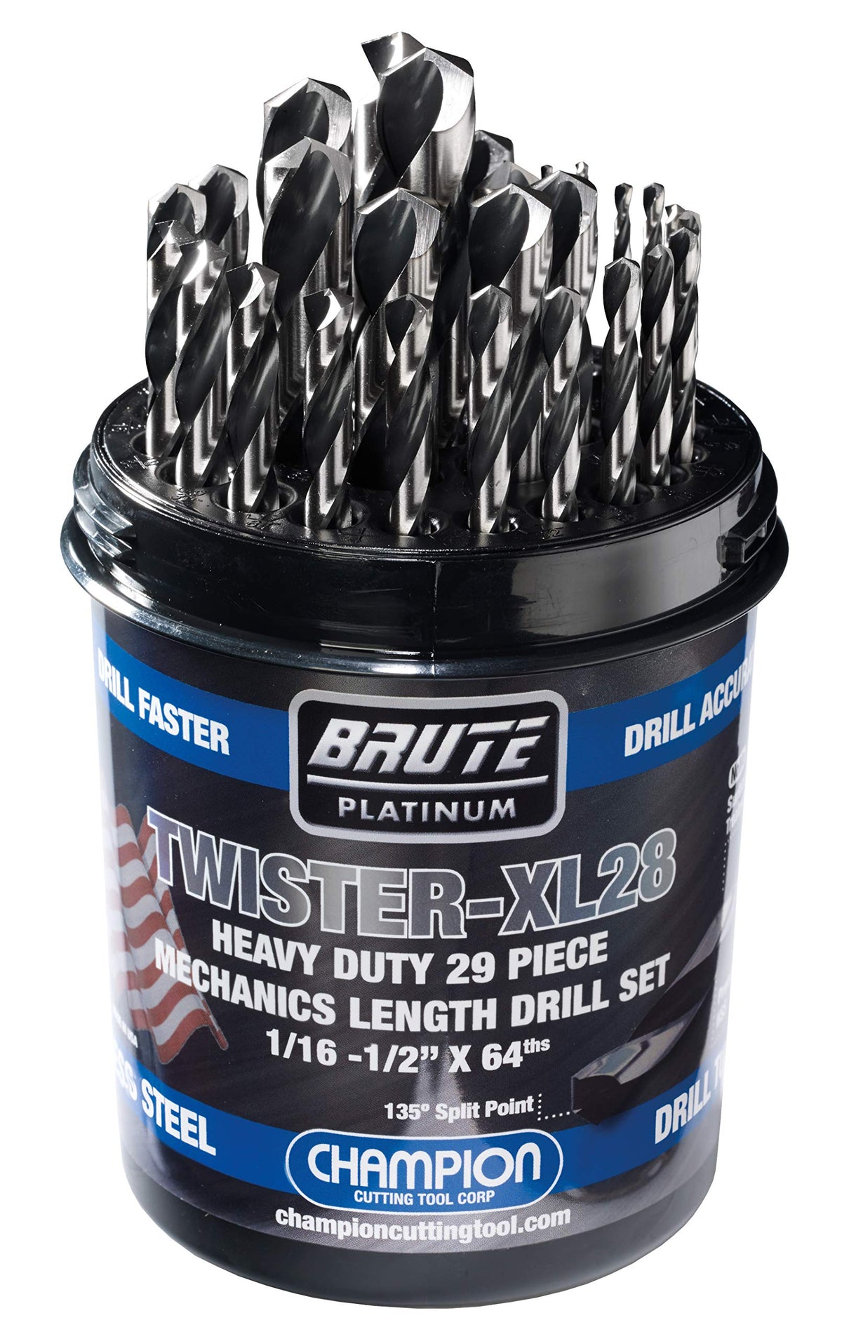 Champion 브루트 플래티넘 HSS 드릴 비트 세트 29피스 1/16-1/2인치 64th Twister-XL28 1번 사진