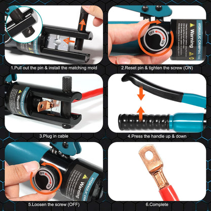 Brileine 10톤 유압 압착 공구 12 AWG-2/0 AWG 육각 다이 9개 와이어 로프 겸용