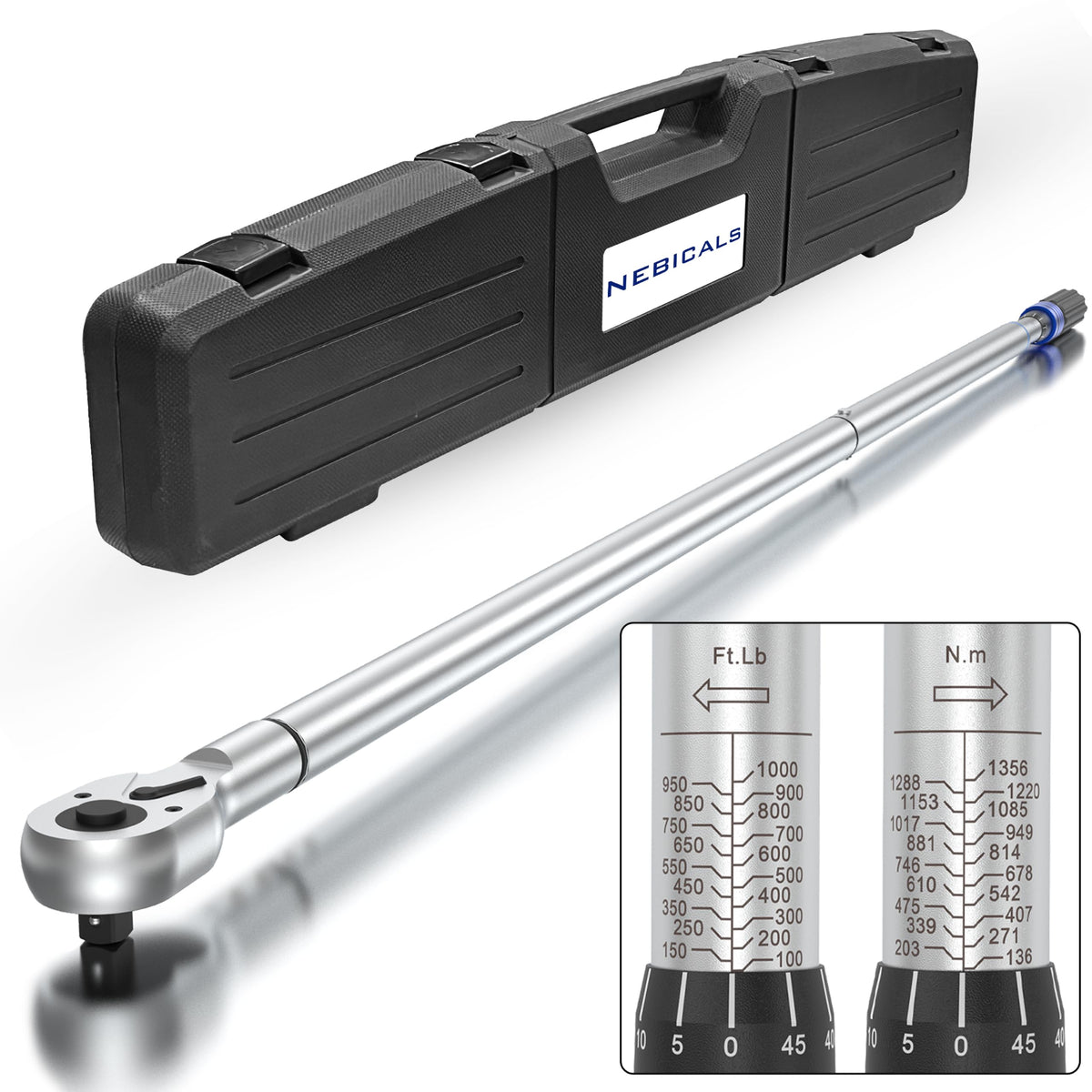 NEBICALS 토크 렌치 3/4'' 100-600 Ft Lb 크롬바나듐 듀얼 방향 헤비듀티 13번 사진