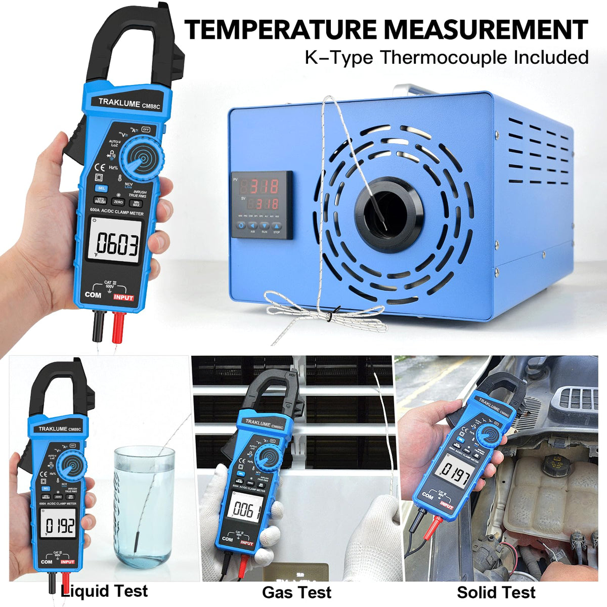TRAKLUME 클램프 멀티미터 AC/DC 600A True-RMS 6000카운트 온도측정 6번 사진
