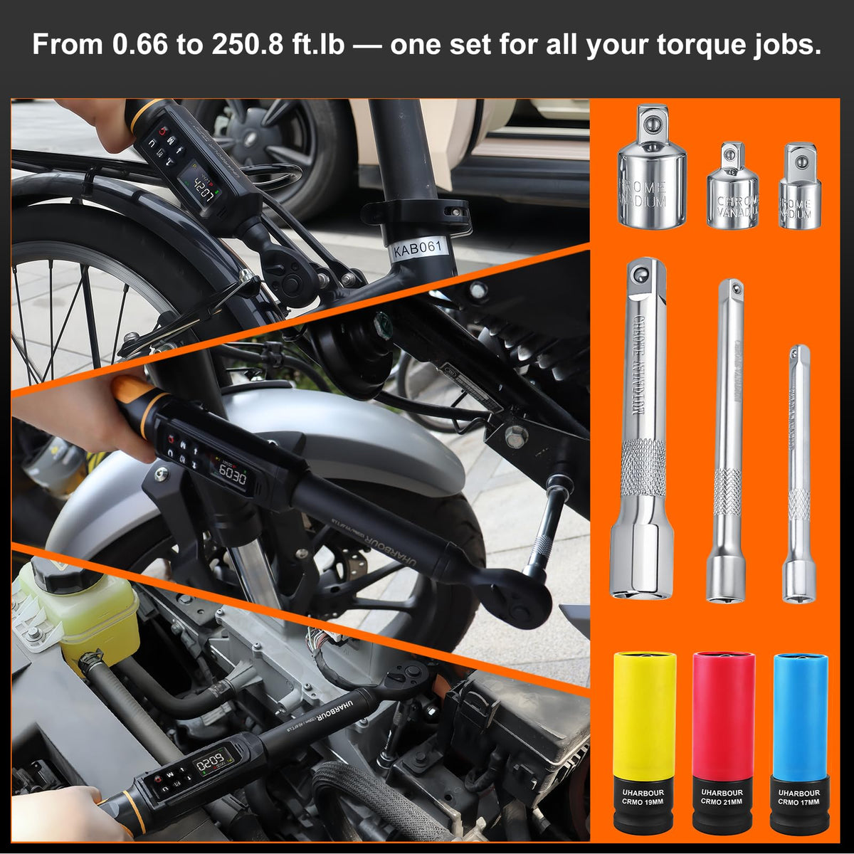 Uharbour 디지털 토크 렌치 세트 3/8 드라이브 1.5-99.5 ft-lbs./6.8-135Nm 7번 사진