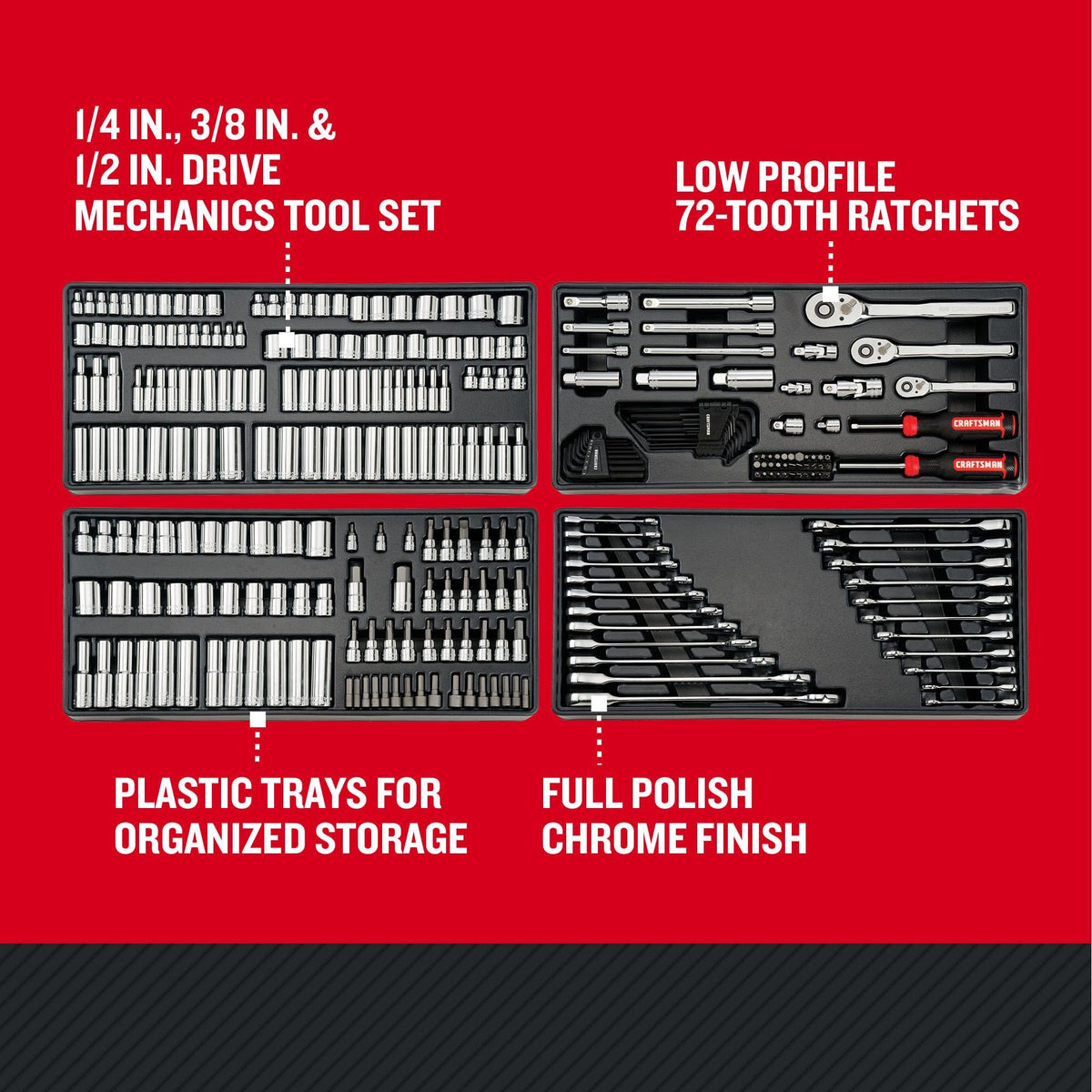 CRAFTSMAN 정비용 공구 세트 72T 라쳇 저프로파일 1/4 3/8 DR 소켓 렌치 풀세트 2번 사진
