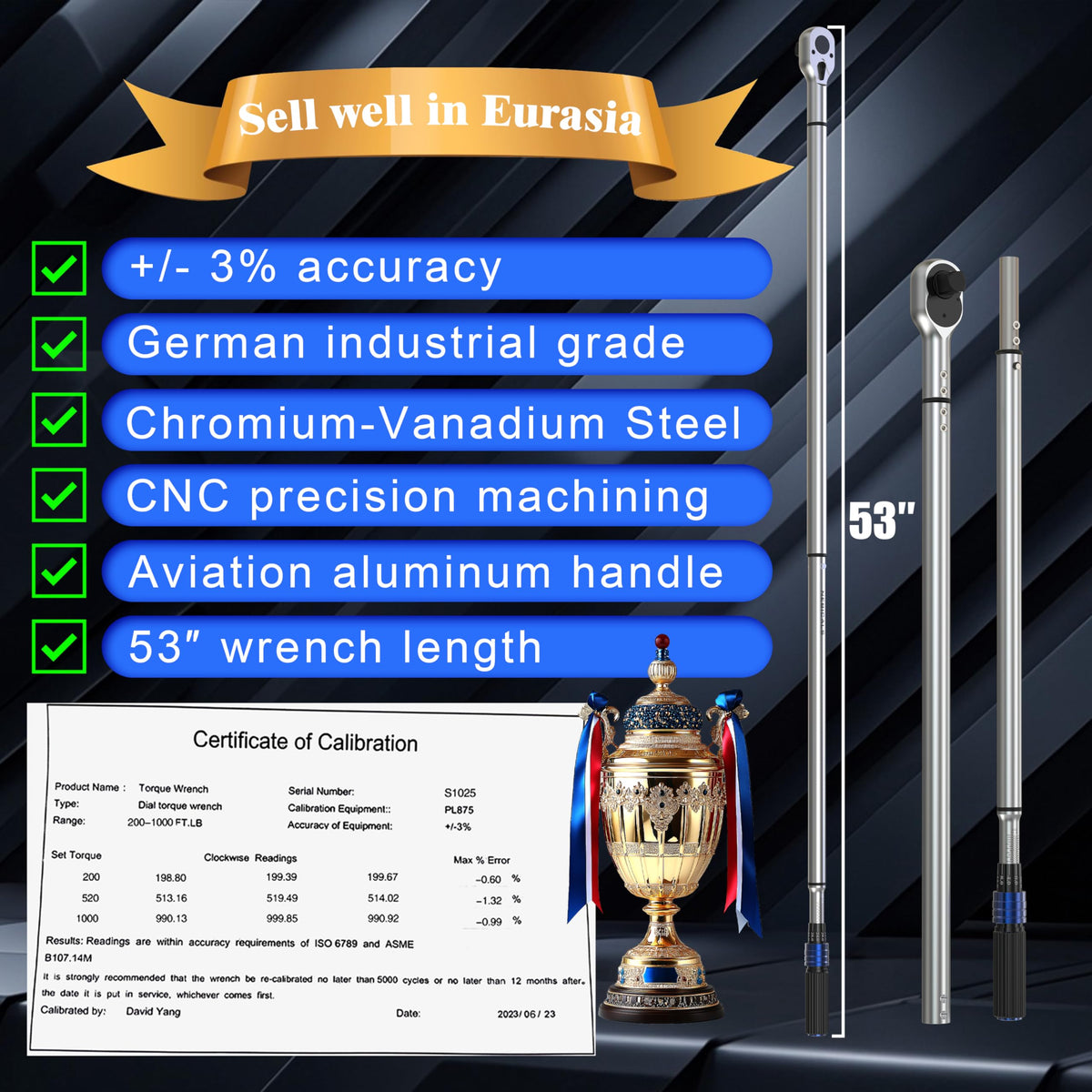 NEBICALS 토크 렌치 3/4'' 100-600 Ft Lb 크롬바나듐 듀얼 방향 헤비듀티 2번 사진