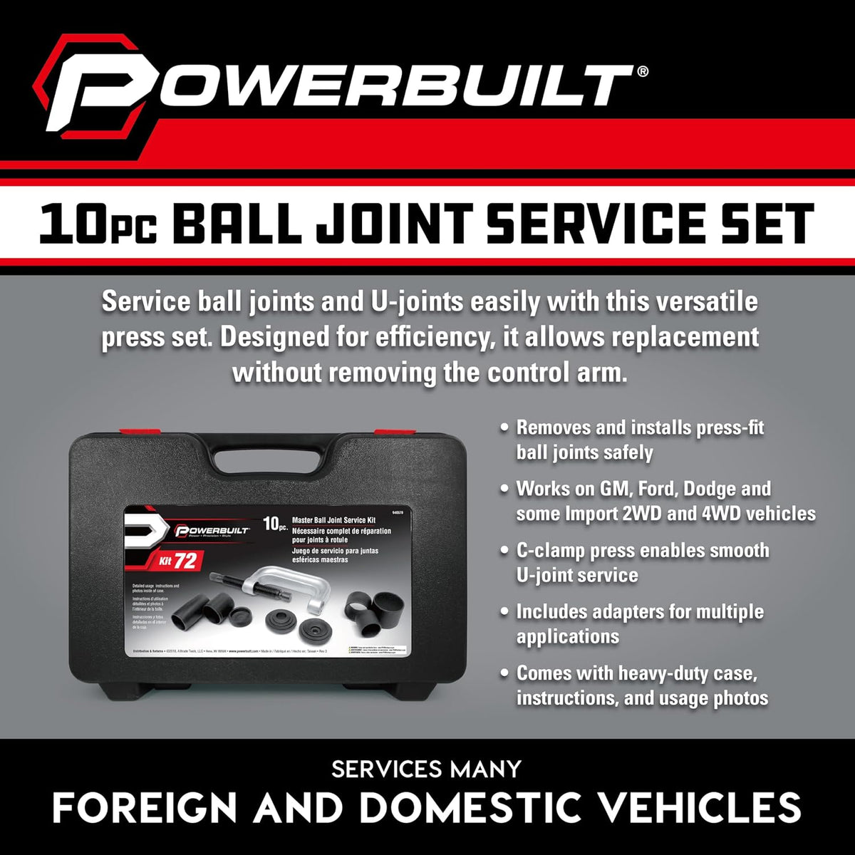 Powerbuilt 볼 조인트 마스터 서비스 공구 키트 10피스 U-조인트 제거 설치 자동차 경트럭 940579 2번 사진