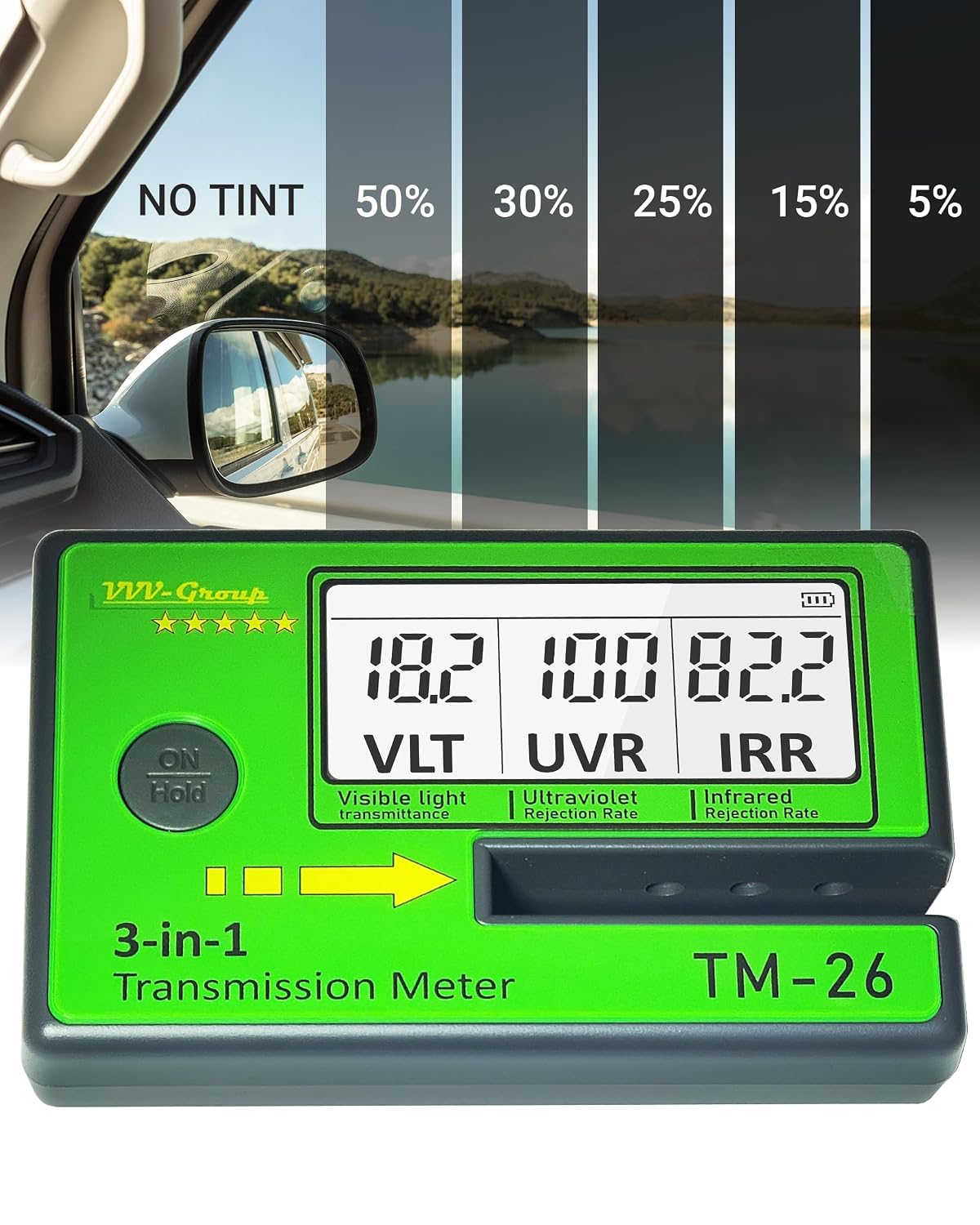 VVV-Group 자동차 썬팅 투과율 측정기 TM-26 3-in-1 VLT·UVR·IRR 5번 사진