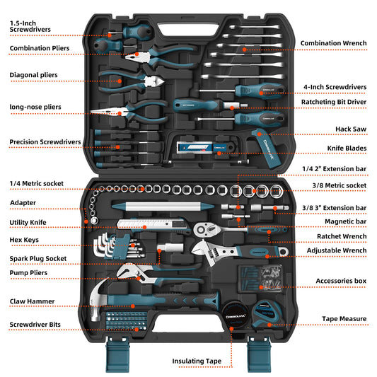 CRESOLVIA 파워 & 핸드 툴 199피스 가정용 자동차 수리 공구 세트 플라스틱 공구함 포함 2번 사진