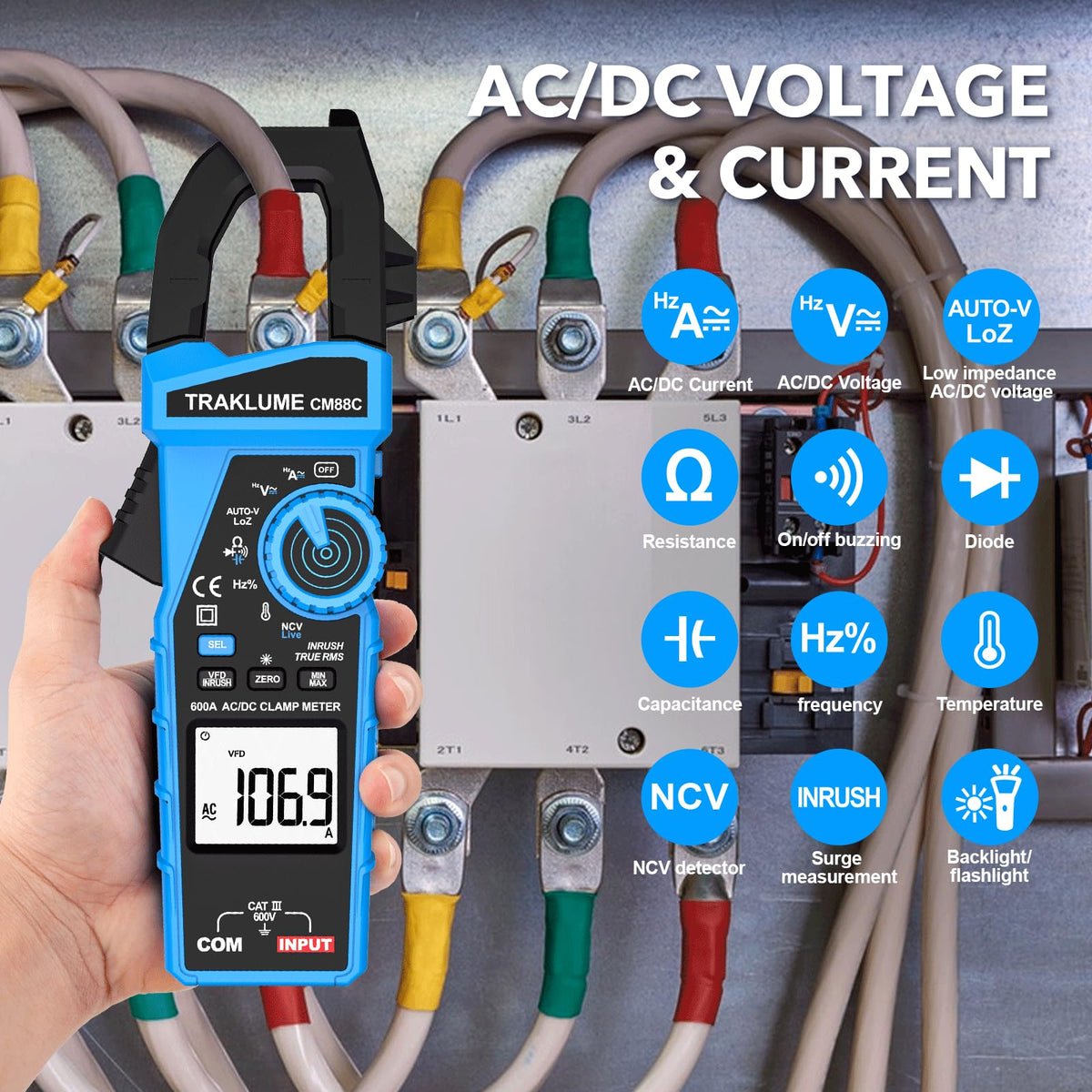 TRAKLUME 클램프 멀티미터 AC/DC 600A True-RMS 6000카운트 온도측정 2번 사진