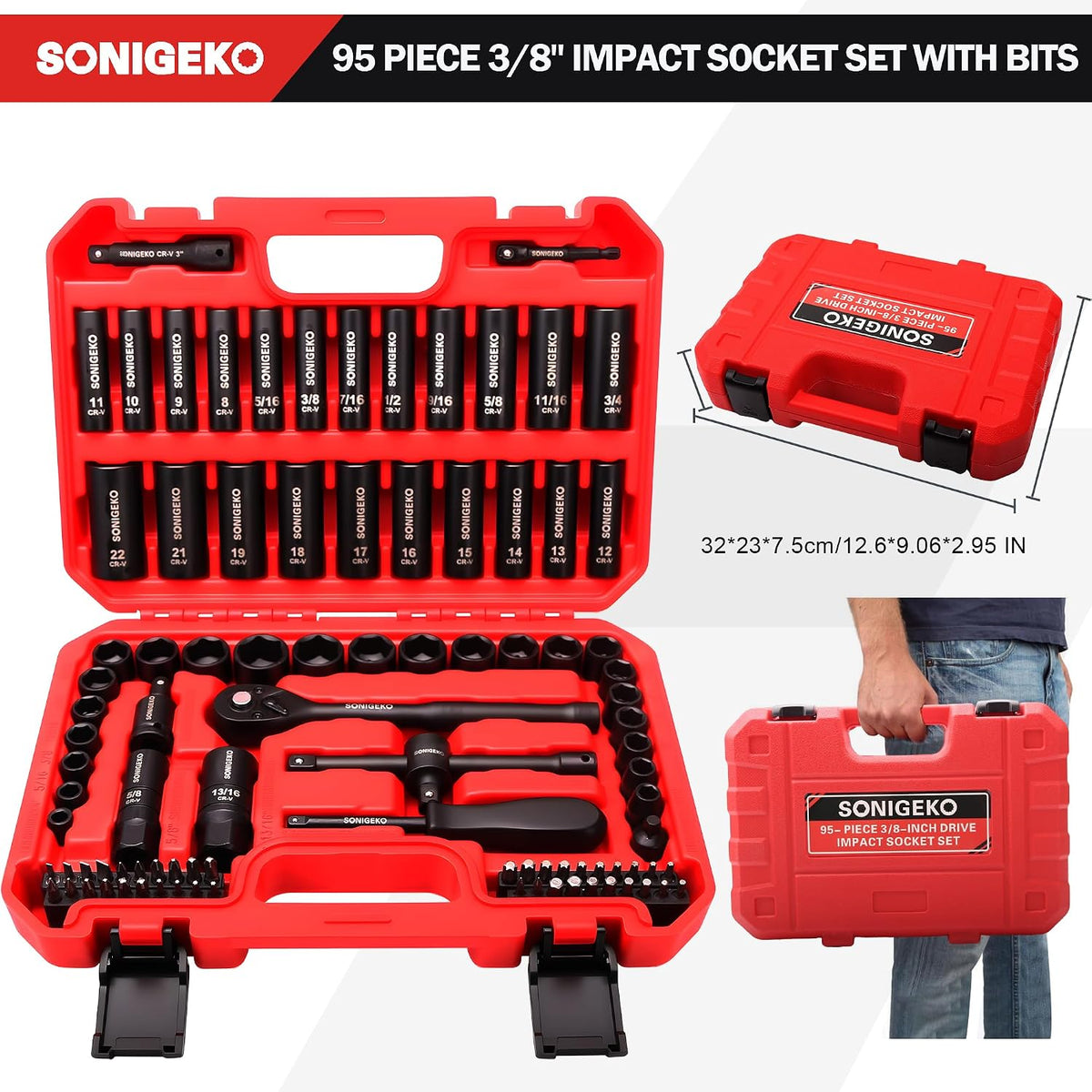 SONIGEKO 소켓 드라이버 95pcs 3/8인치 임팩트 소켓 세트 7번 사진