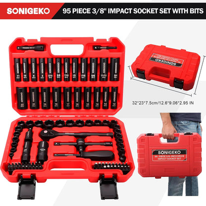SONIGEKO 소켓 드라이버 95pcs 3/8인치 임팩트 소켓 세트 7번 사진