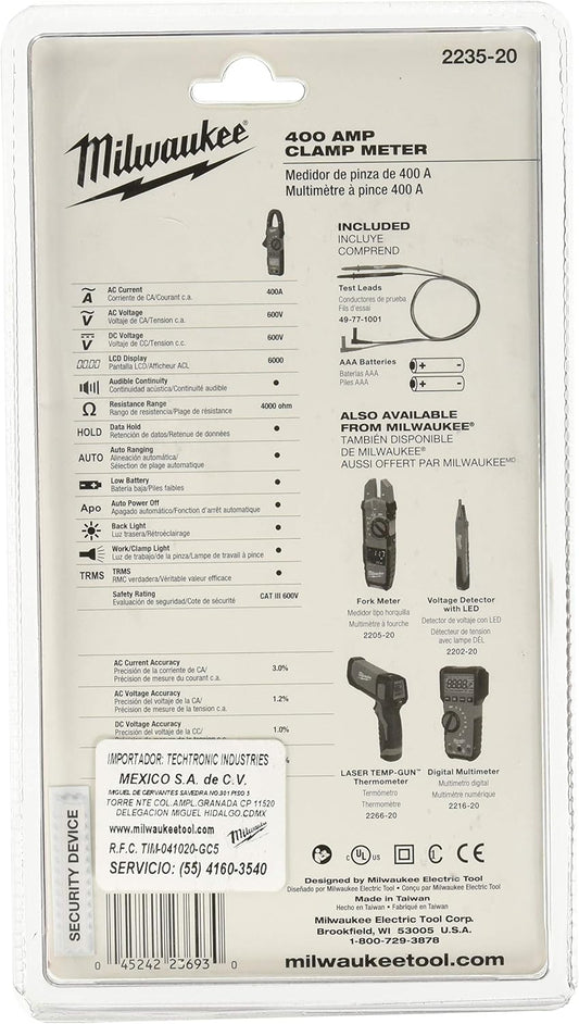 Milwaukee 2235-20 TRMS 클램프 멀티미터 400A CAT III 600V 1인치 죠 2번 사진